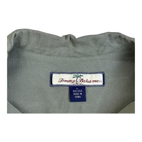 Tommy Bahama Men’s Green Palm Tree Textured Silk Button Up Short Sleeve Shirt L - Picture 10 of 10